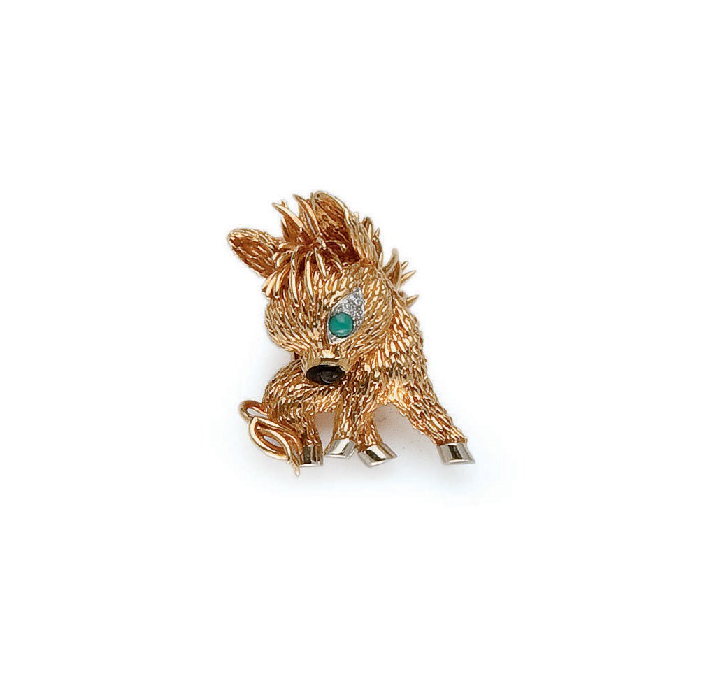 BROCHE TURQUOISE, EMAIL ET DIAMANTS, PAR BOUCHERON