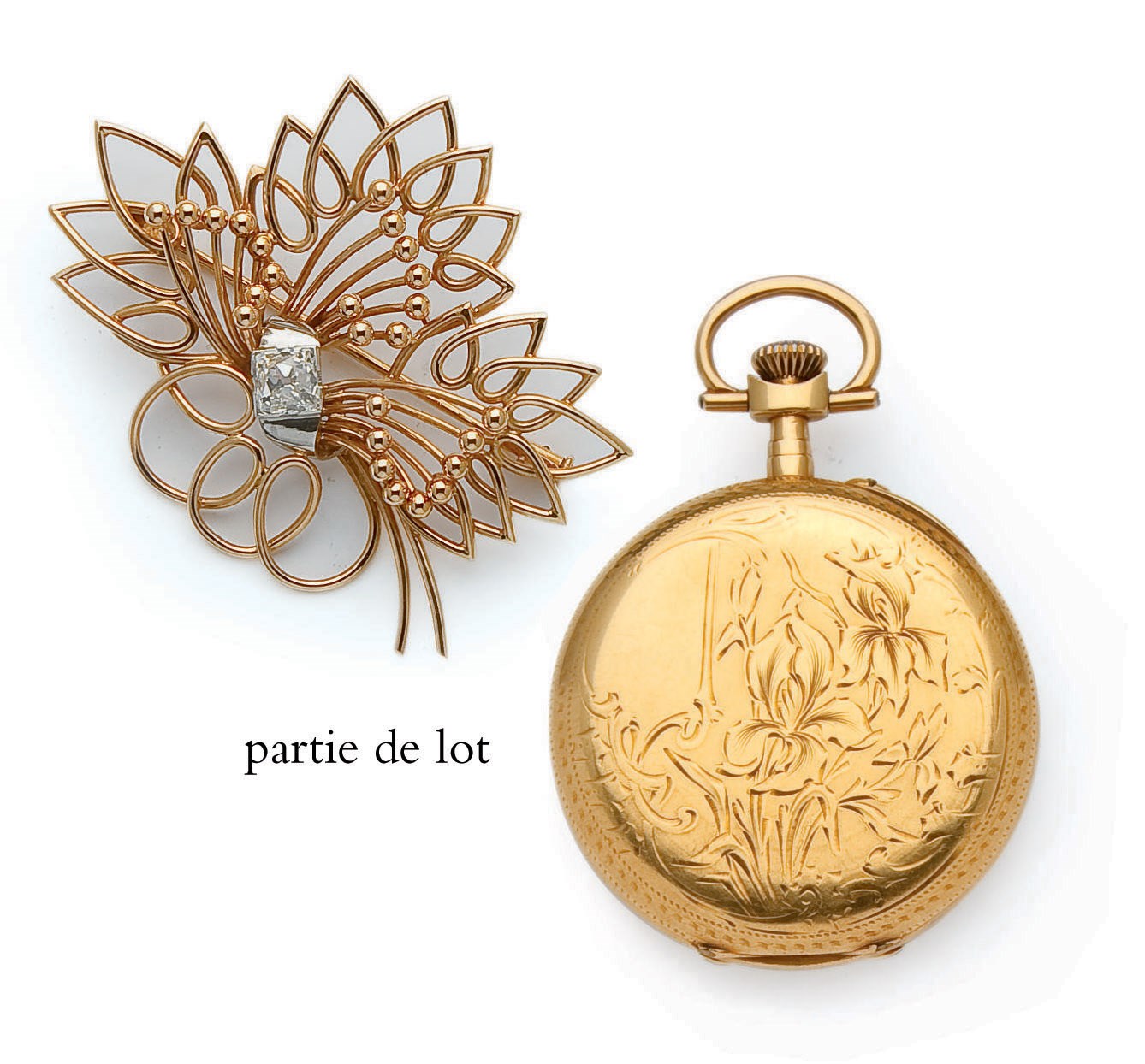 BROCHE DIAMANT ET DEUX MONTRES DE GOUSSET