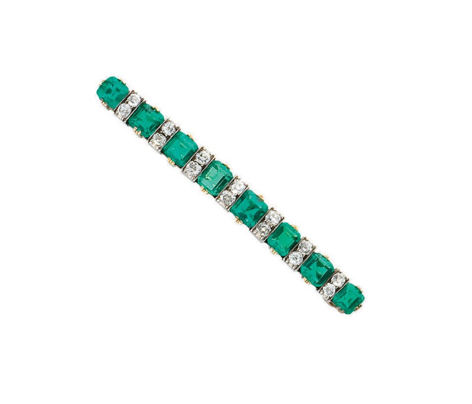 BROCHE EMERAUDES ET DIAMANTS