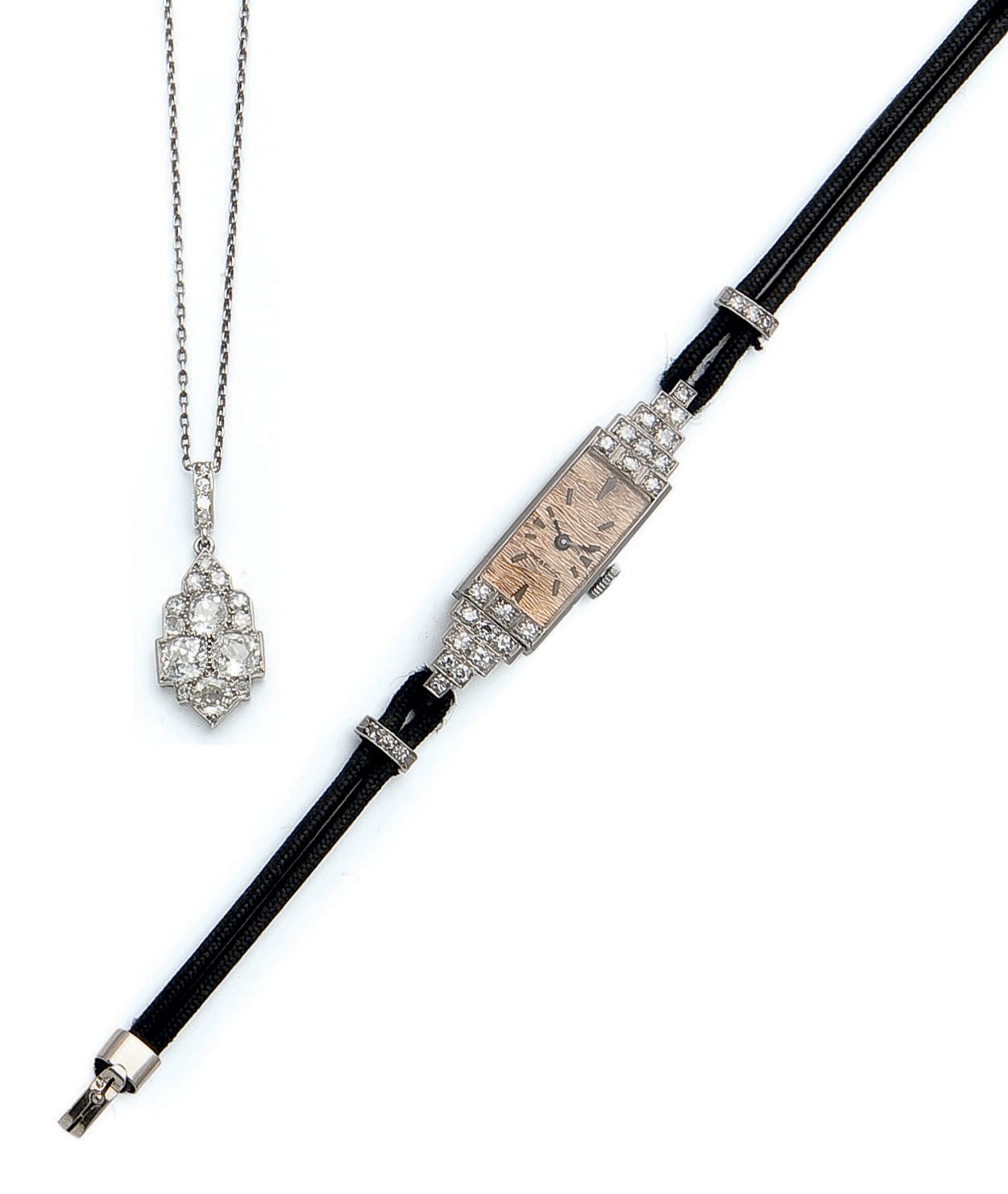 MONTRE BRACELET DE DAME ART DECO DIAMANTS ET PENDENTIF ART DECO DIAMANTS