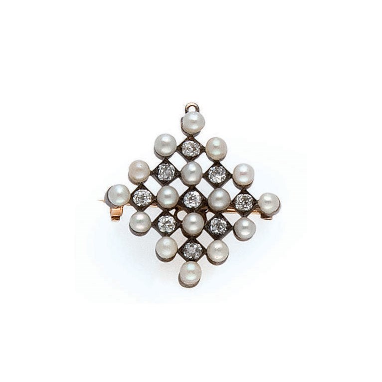 BROCHE BELLE EPOQUE PERLES ET DIAMANTS