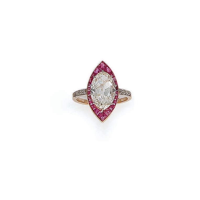 BAGUE BELLE EPOQUE RUBIS ET DIAMANTS