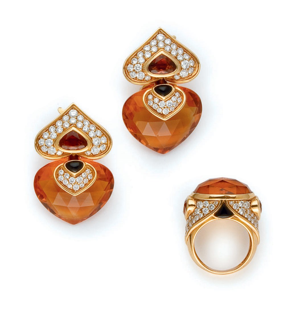 BAGUE "LIDIA" ET PAIRE DE CLIPS D'OREILLES "PIVOPOIRE", PAR MARINA B.