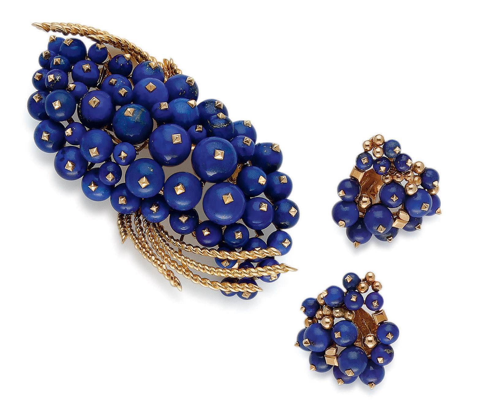 BROCHE ET PAIRE DE CLIPS D'OREILLES LAPIS LAZULI