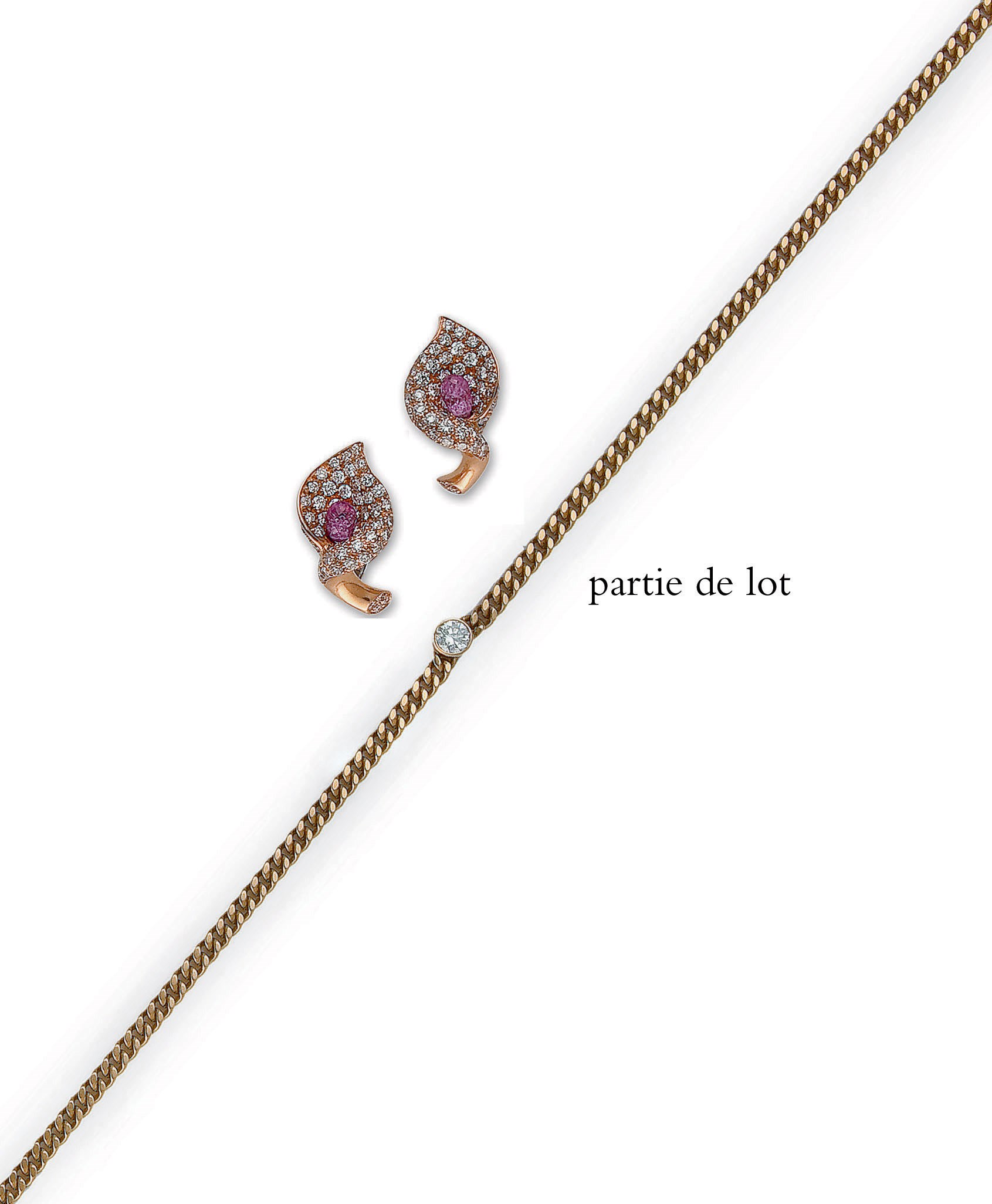 BAGUE RUBIS ET DIAMANTS, PAIRE DE CLIPS D'OREILLES SAPHIRS DE COULEUR ET DIAMANTS ET CHAINE DIAMANT
