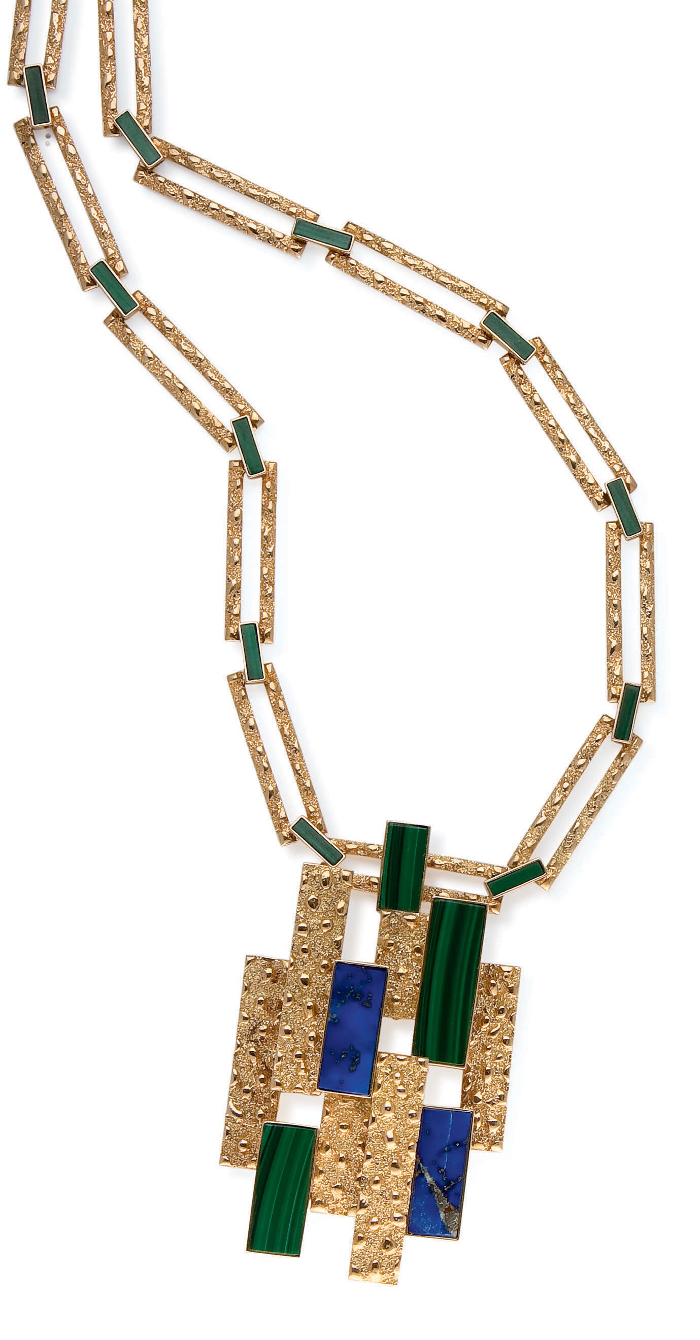 SAUTOIR ET PENDENTIF MALACHITE ET LAPIS LAZULI