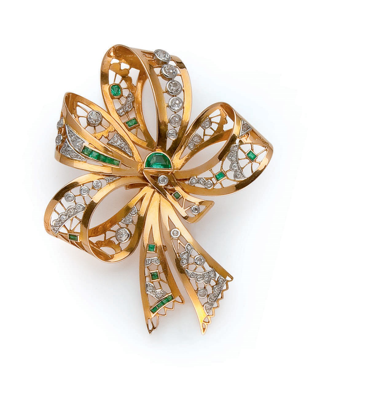 BROCHE EMERAUDES ET DIAMANTS