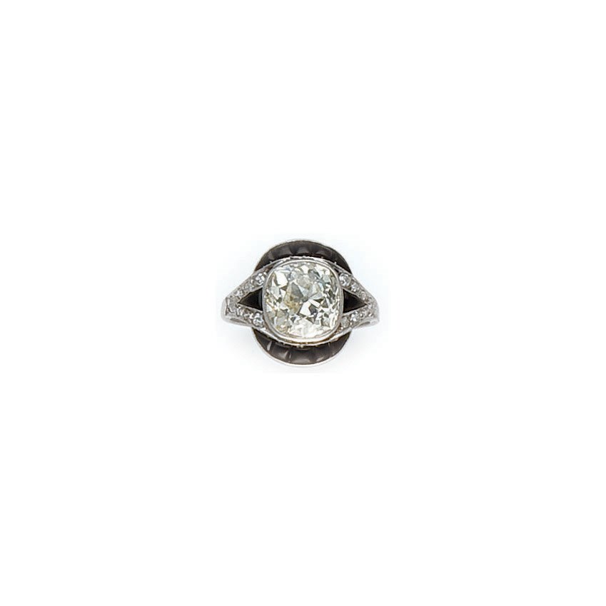 BAGUE ART DECO ONYX ET DIAMANTS