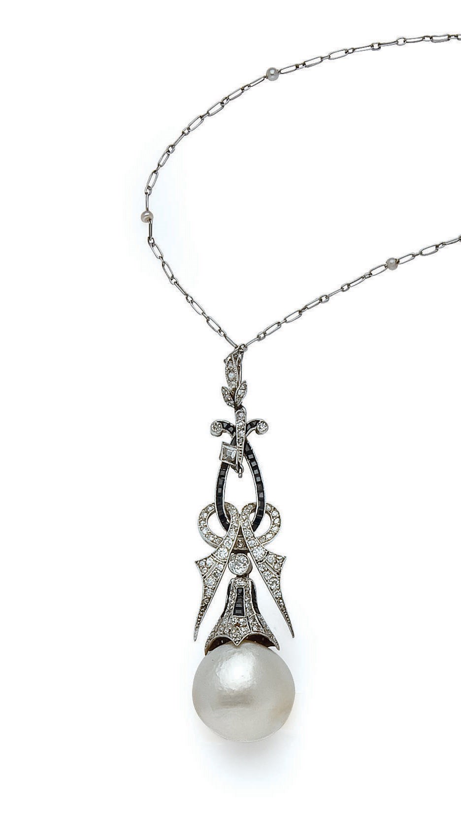 COLLIER BELLE EPOQUE PERLE DE CULTURE, PERLES, ONYX ET DIAMANTS