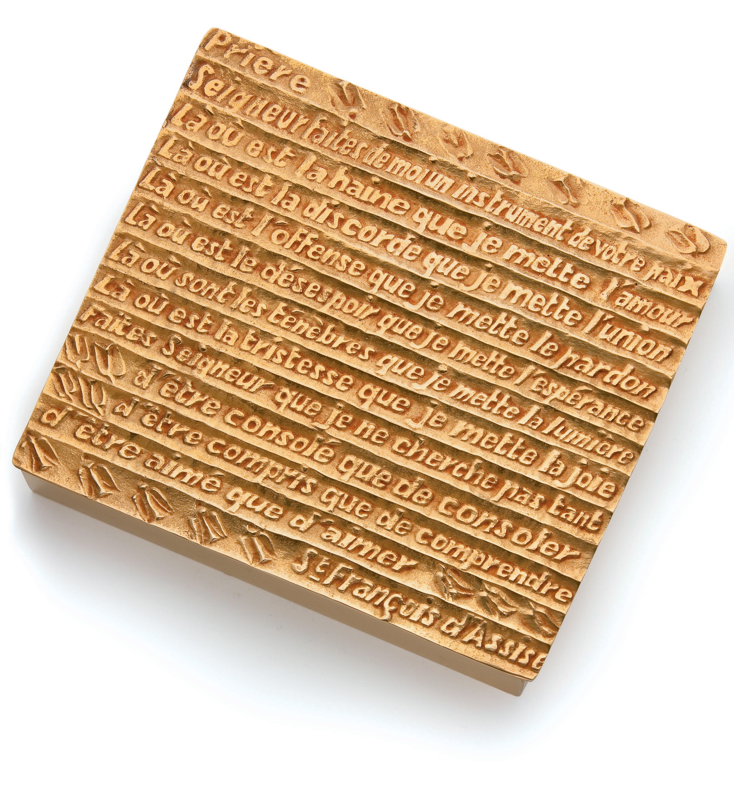 BOITE "LA PRIERE DE SAINT FRANCOIS D'ASSISE" EN BRONZE, PAR LINE VAUTRIN