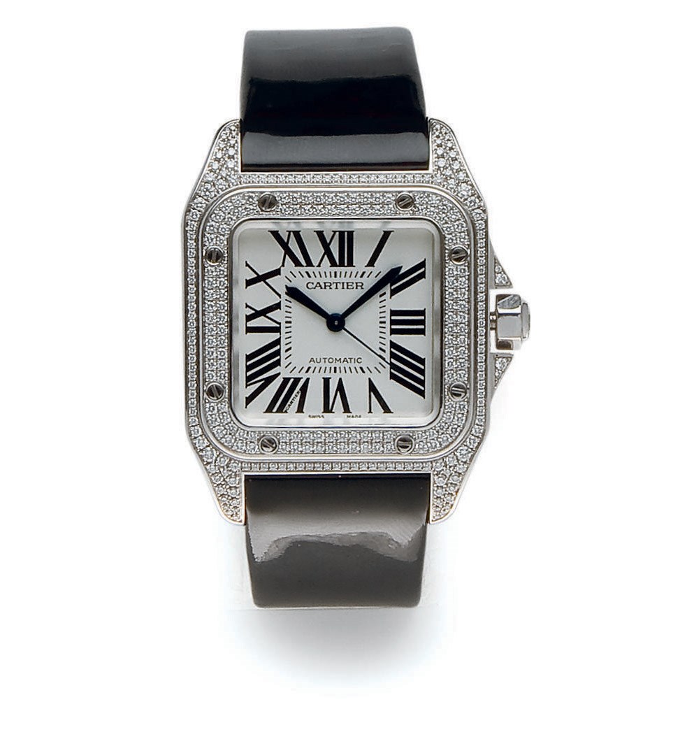 MONTRE BRACELET DE DAME "SANTOS 100" DIAMANTS, PAR CARTIER