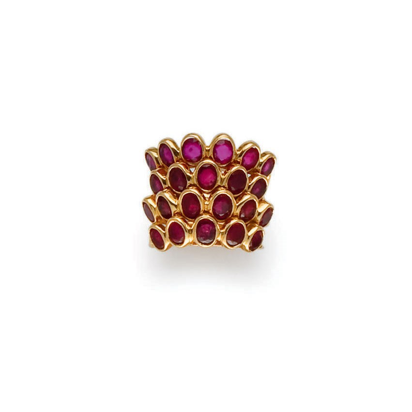 BAGUE "QUATRE CORPS" RUBIS, PAR RENE BOIVIN