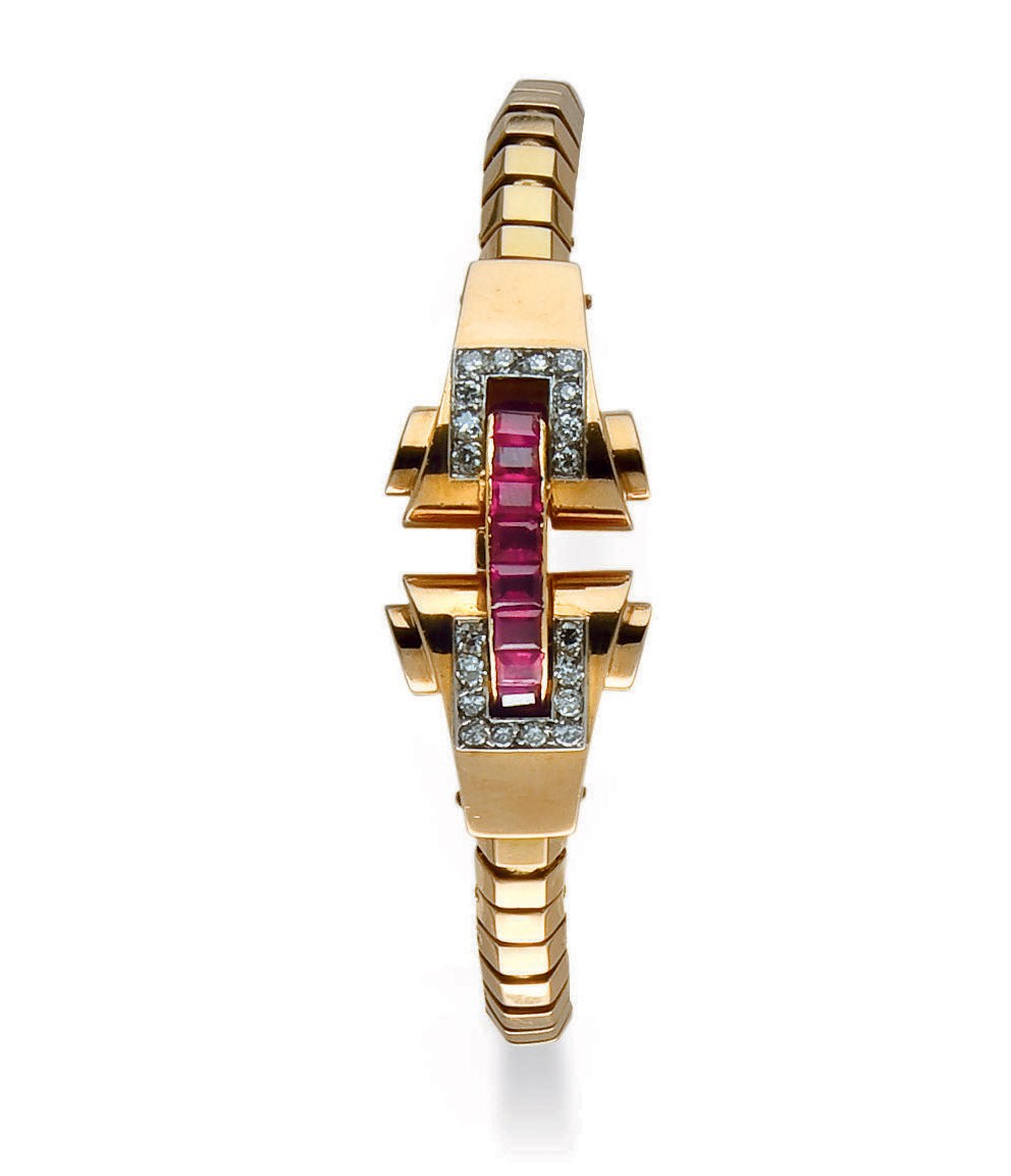 BRACELET RETRO RUBIS ET DIAMANTS, PAR BOUCHERON
