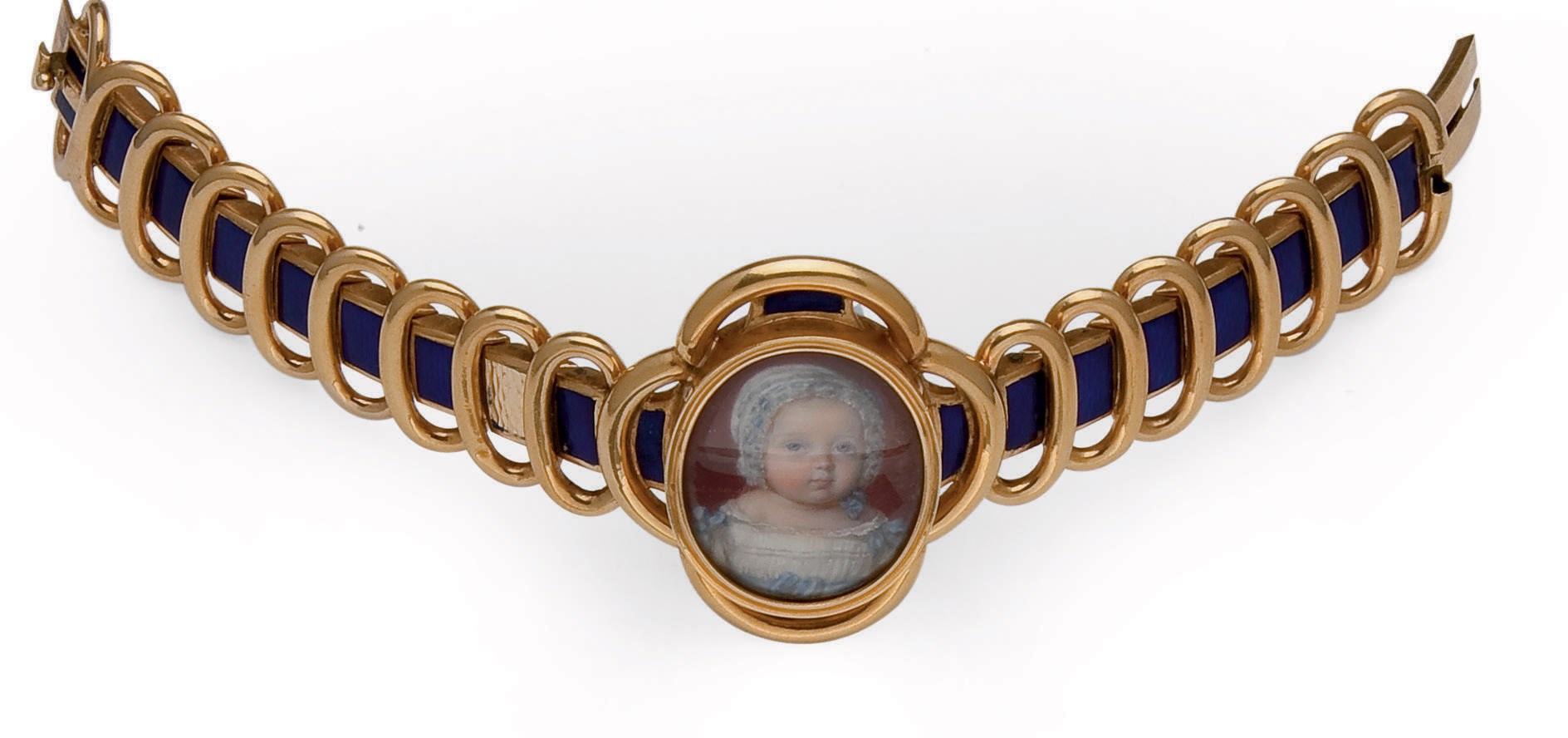 BRACELET EN OR ET EMAIL AVEC MINIATURE SUR IVOIRE