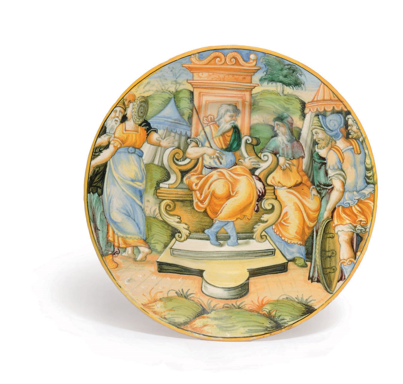 AN URBINO OR LYON MAIOLICA ISTORIATO DISH