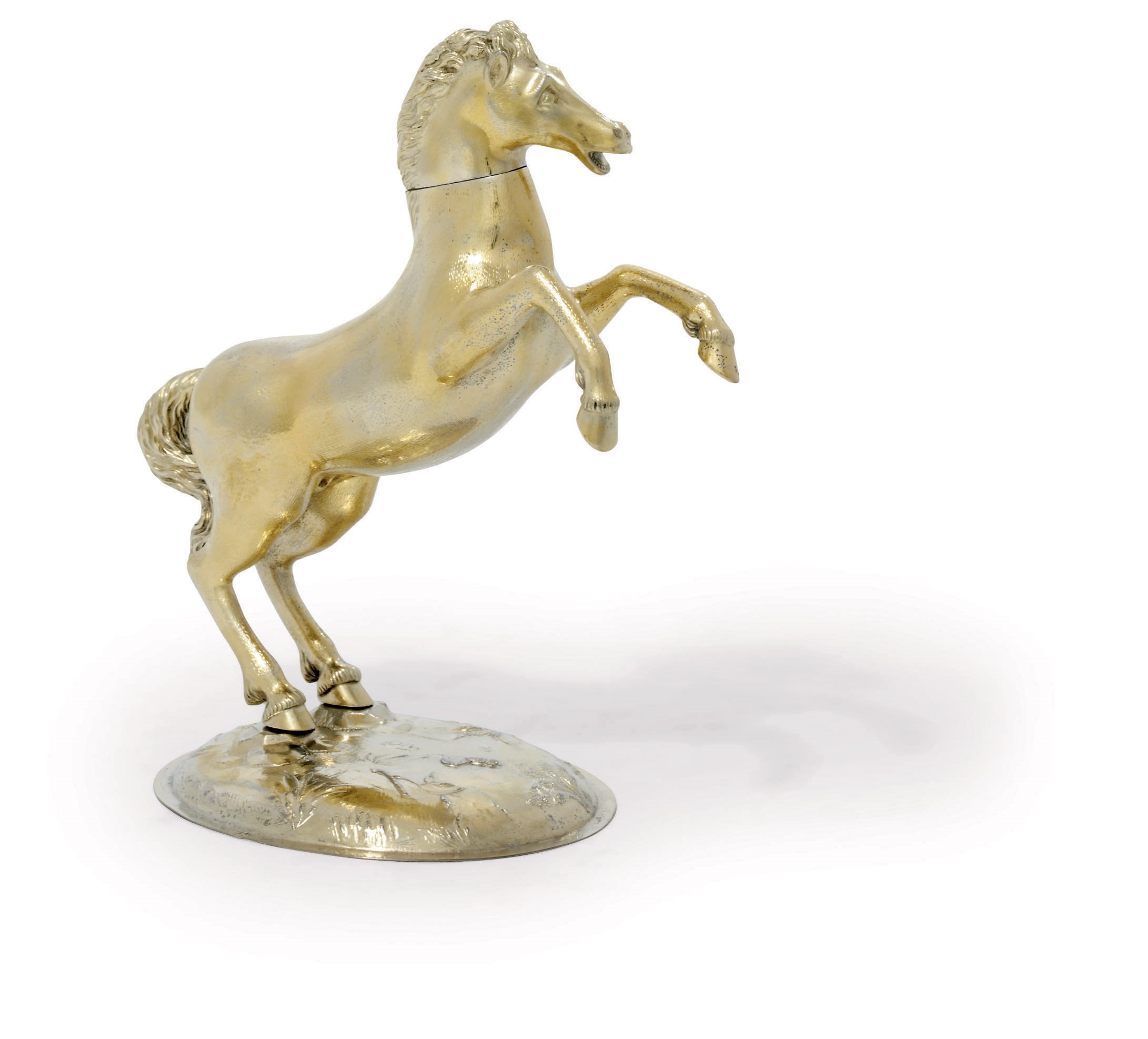 A GERMAN SILVER-GILT CUP FORMED AS A REARING HORSE