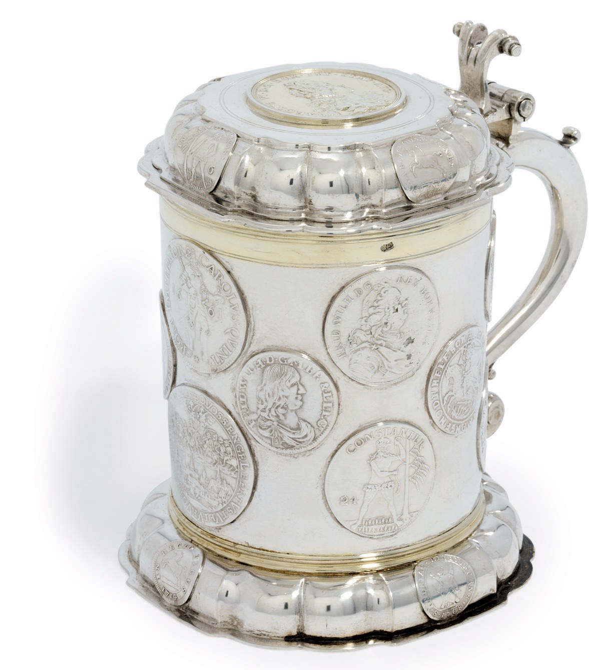 A GERMAN PARCEL-GILT SILVER TANKARD