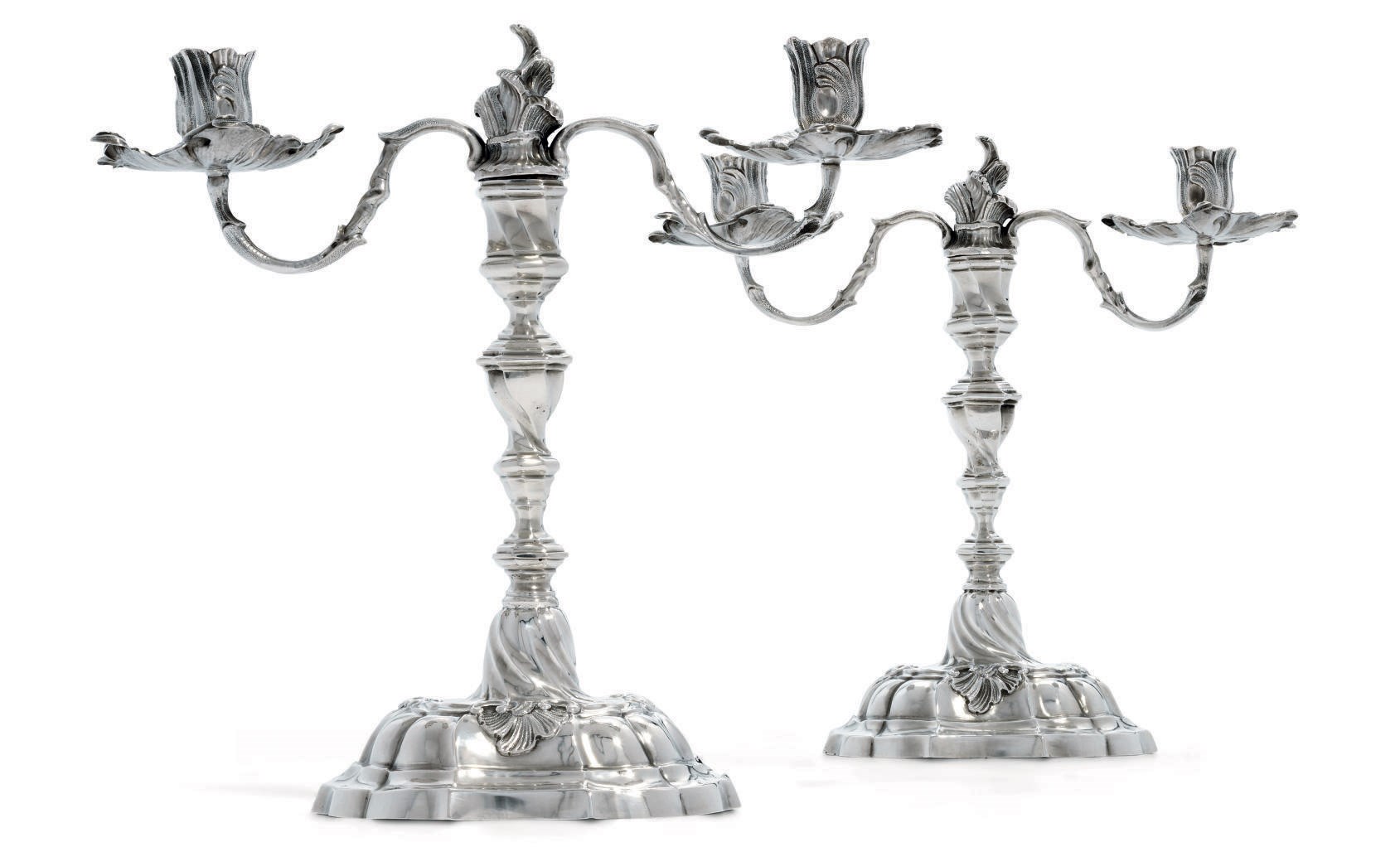 A PAIR OF GERMAN SILVER TWO-LIGHT CANDELABRA