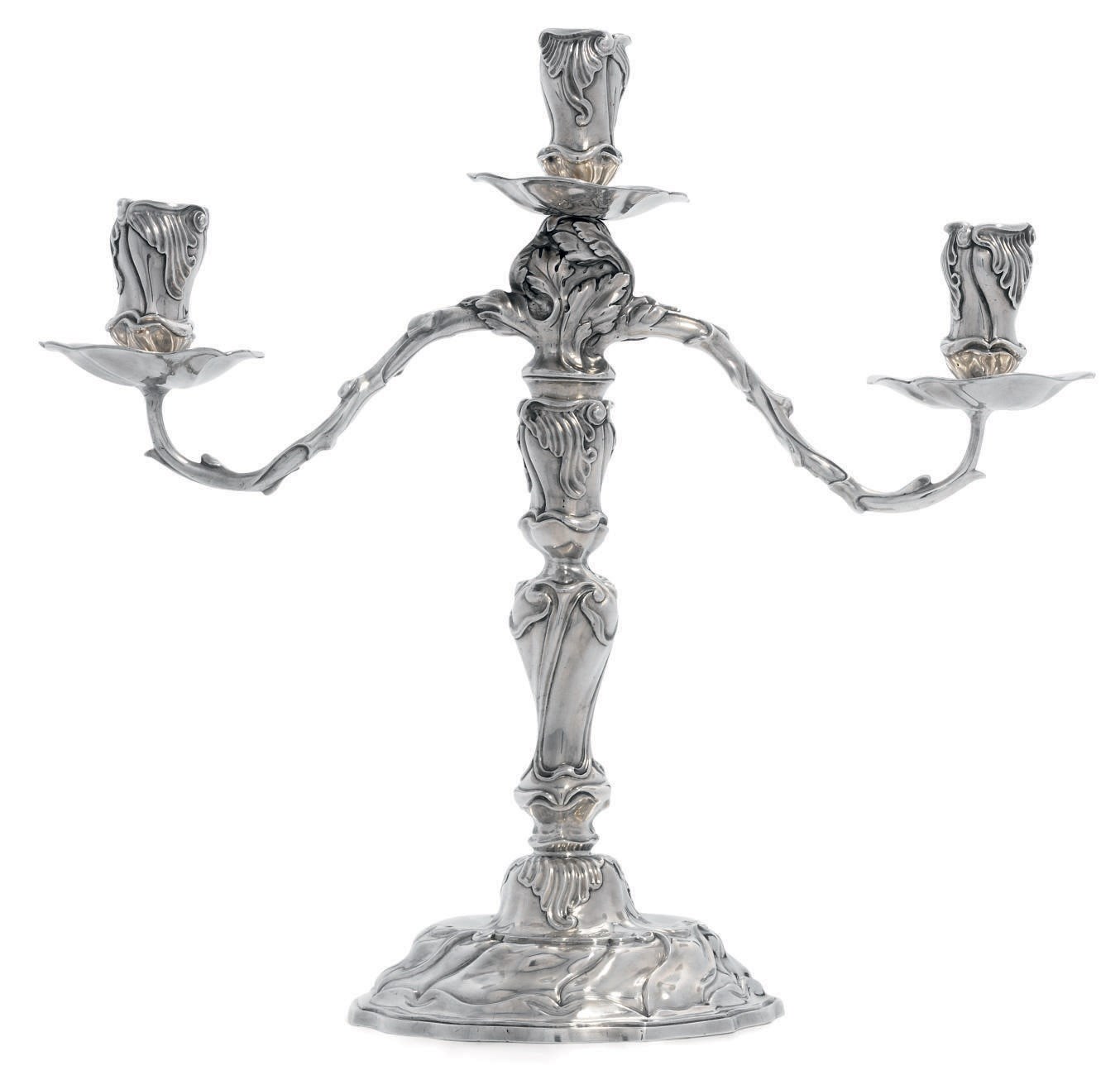 A GERMAN SILVER THREE-LIGHT CANDELABRUM
