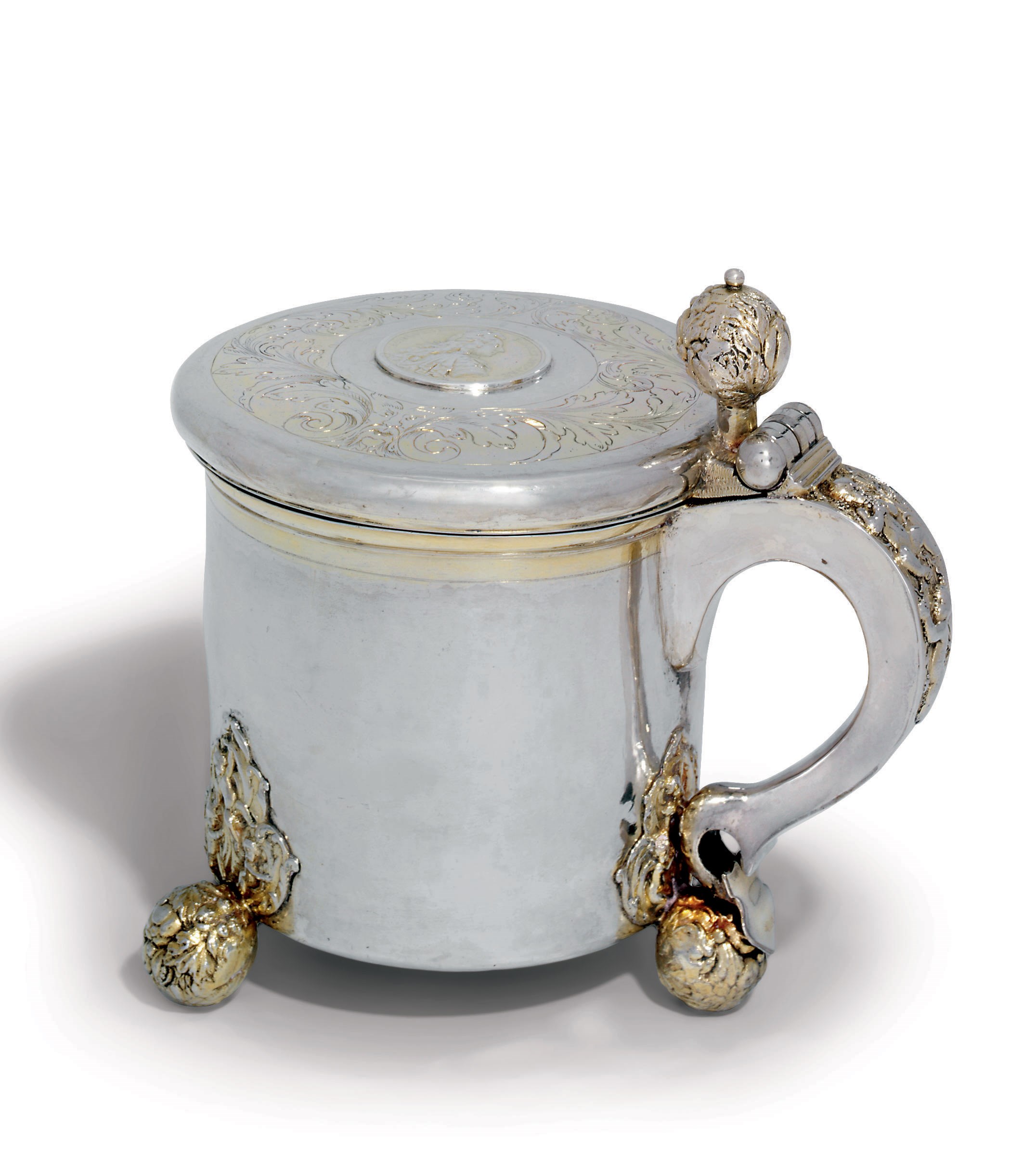 A SWEDISH PARCEL-GILT SILVER TANKARD