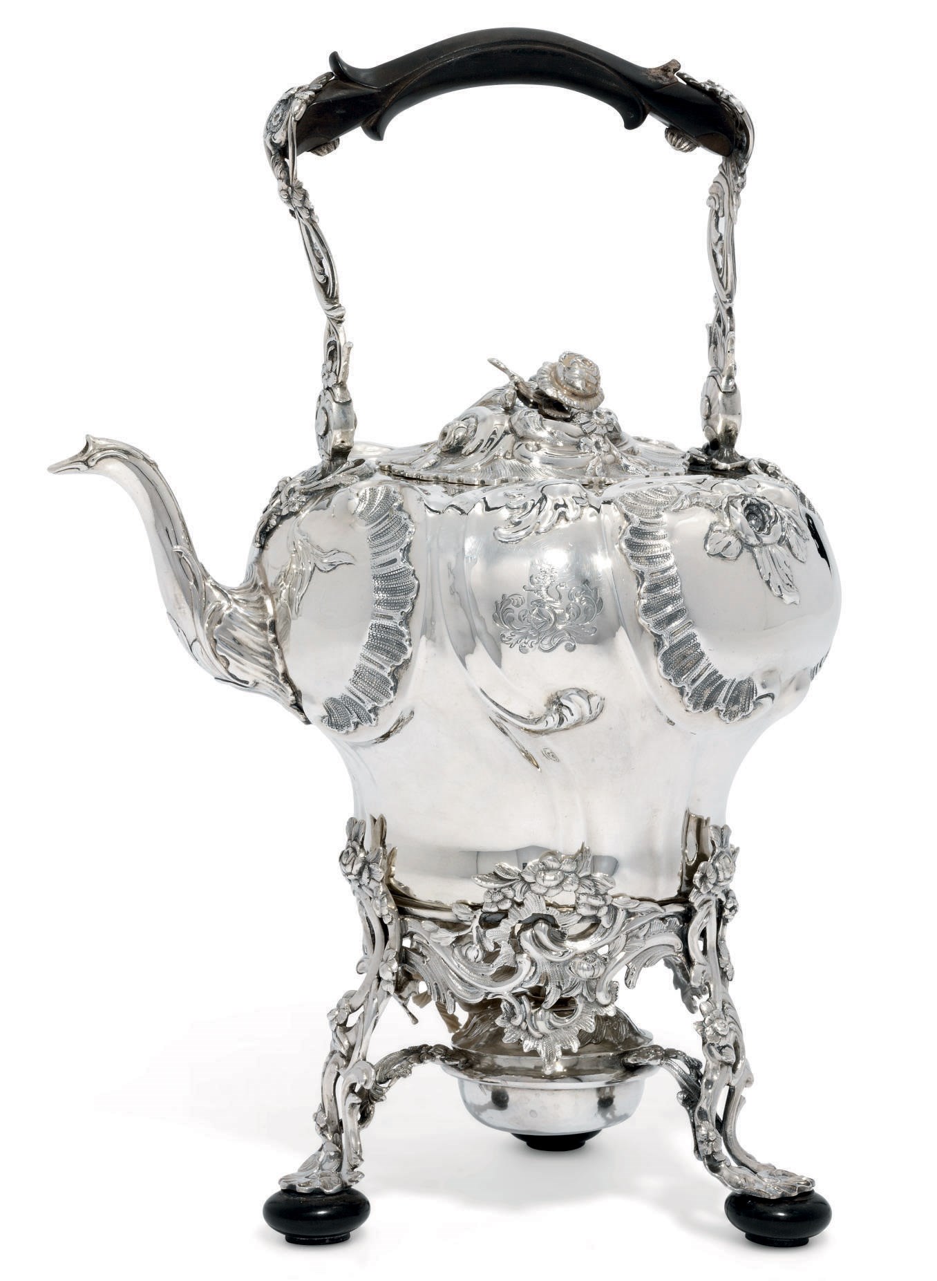 A DUTCH SILVER KETTLE AND STAND