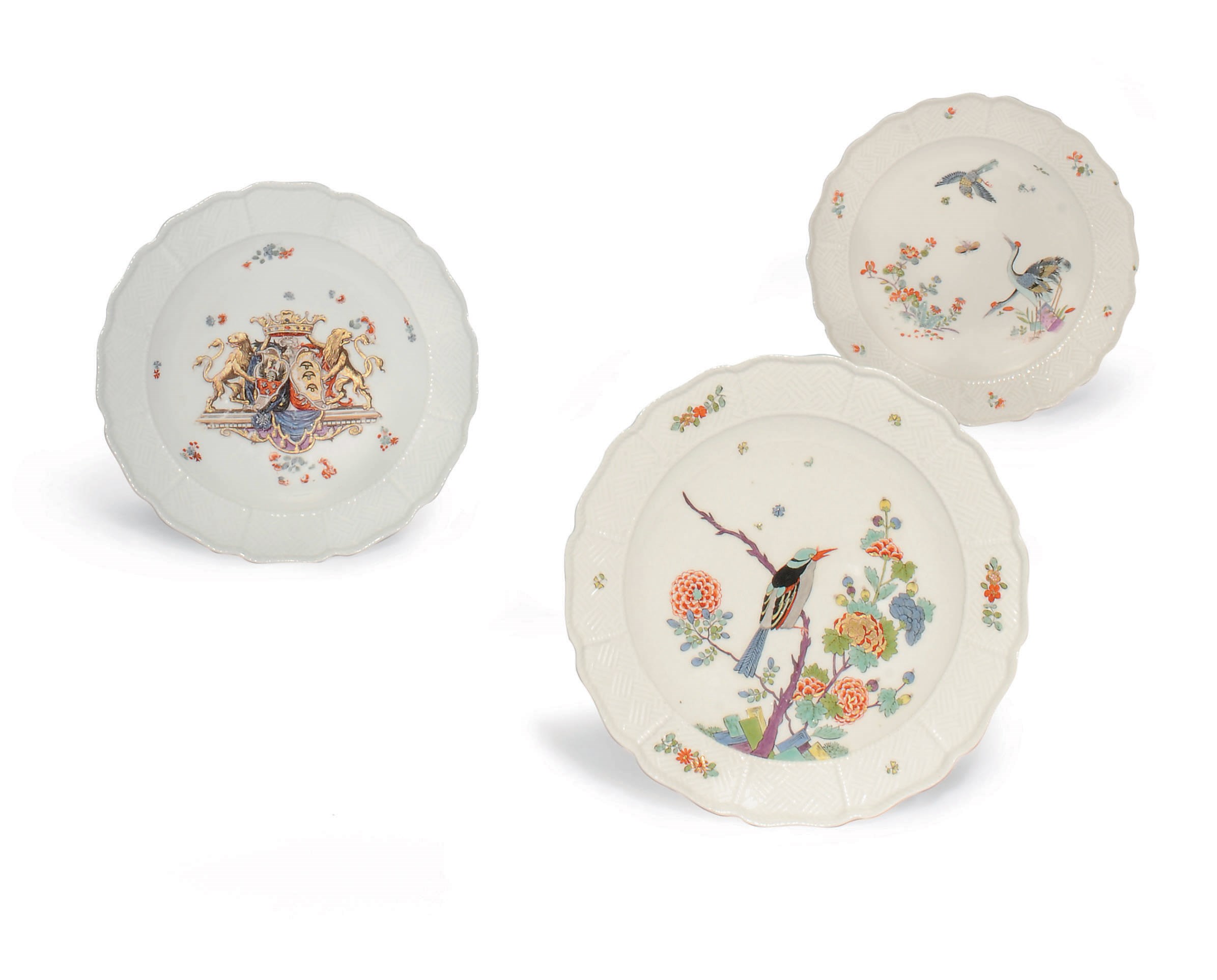 A MEISSEN ARMORIAL PLATE FROM THE SULKOWSKI SERVICE AND TWO MEISSEN LOBED PLATES