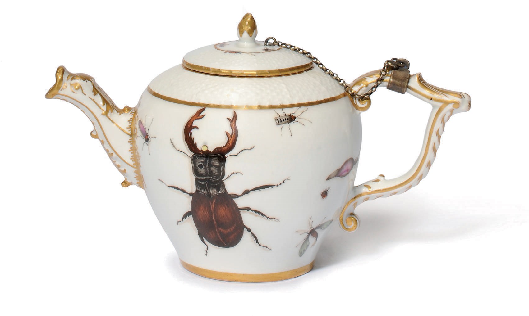 A MEISSEN BULLET-SHAPED TEAPOT AND A COVER