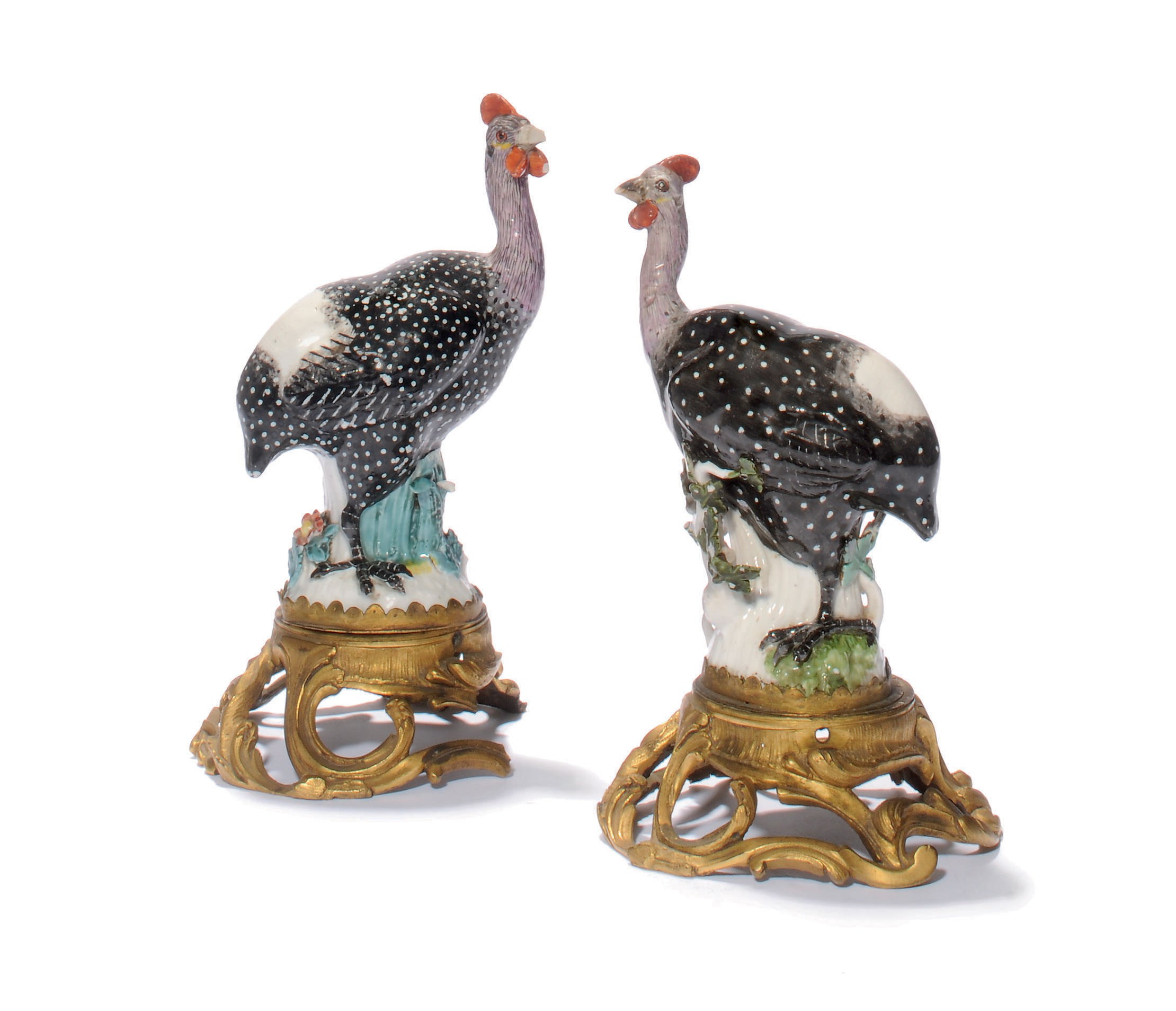 TWO MEISSEN ORMOLU-MOUNTED MODELS OF GUINEA-FOWL