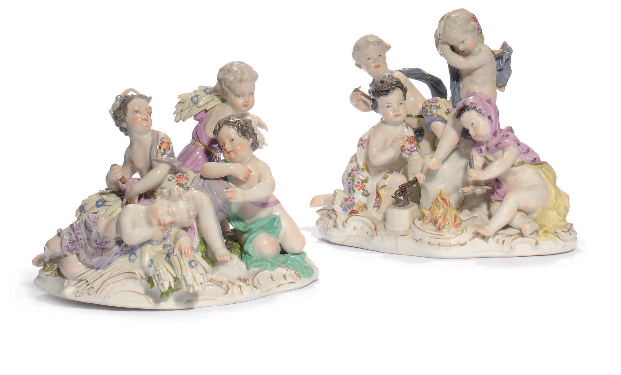 A PAIR OF MEISSEN GROUPS EMBLEMATIC OF SUMMER AND WINTER