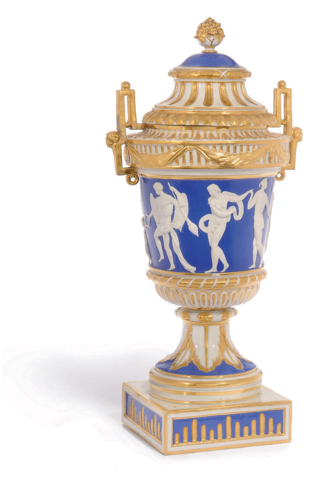 A LUDWIGSBURG BLUE-GROUND NEO-CLASSICAL VASE AND COVER