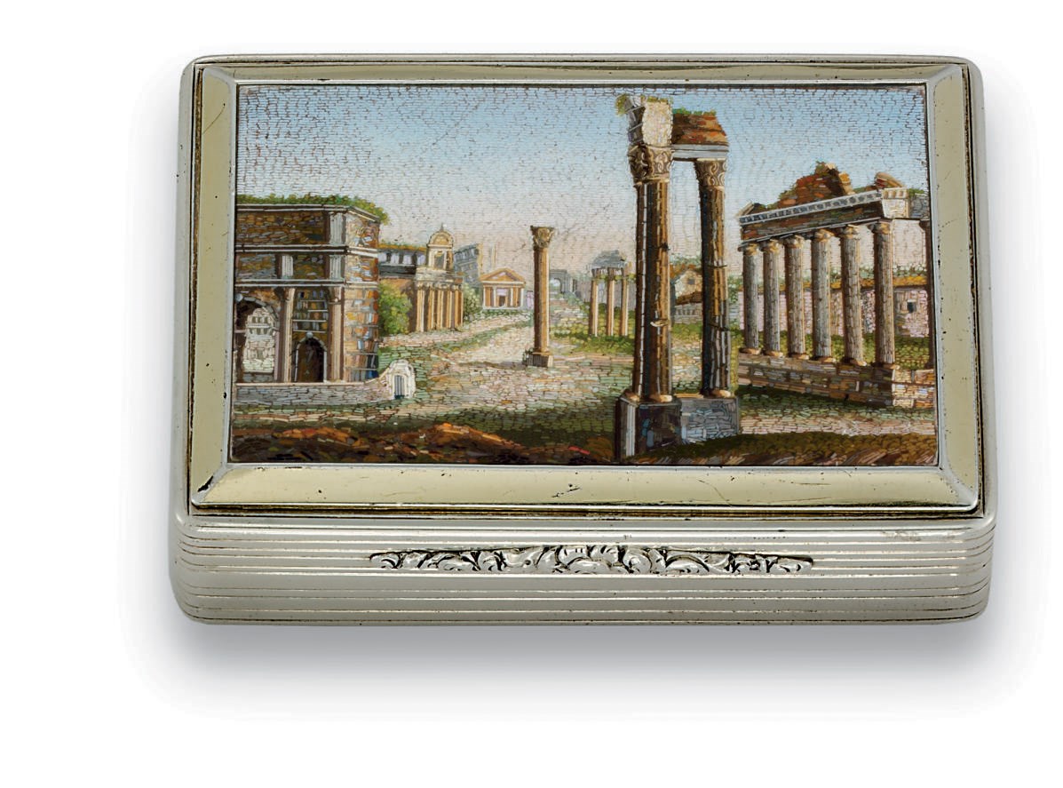 A GEORGE IV SILVER-GILT SNUFF-BOX SET WITH AN ITALIAN MICROMOSAIC