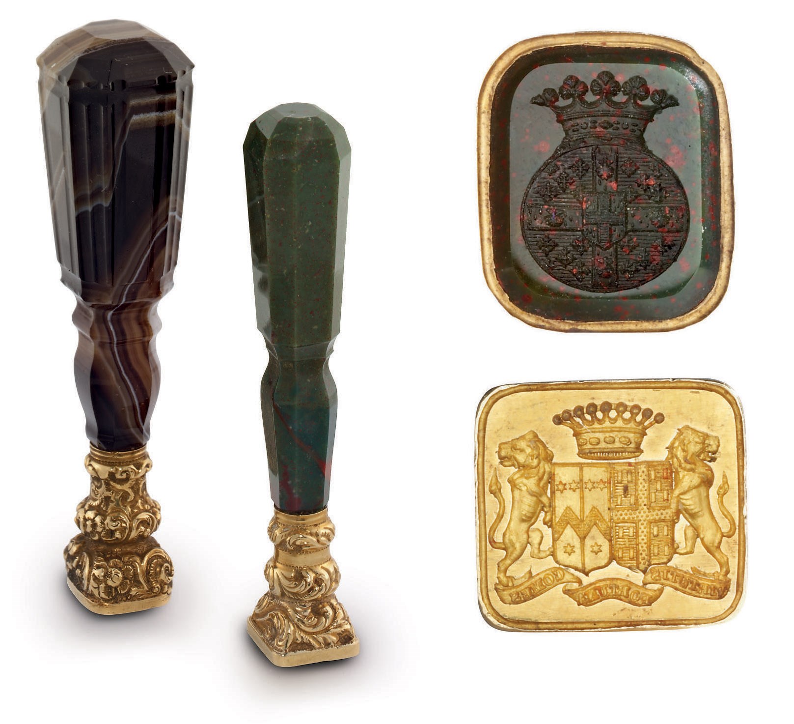 TWO CONTINENTAL GOLD-MOUNTED HARDSTONE HAND-SEALS