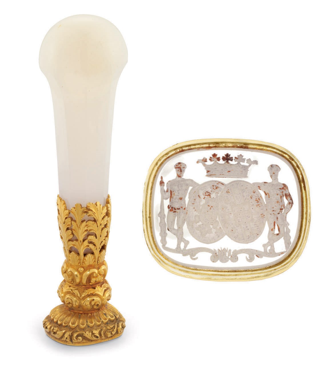 A CONTINENTAL GOLD-MOUNTED HARDSTONE HAND-SEAL