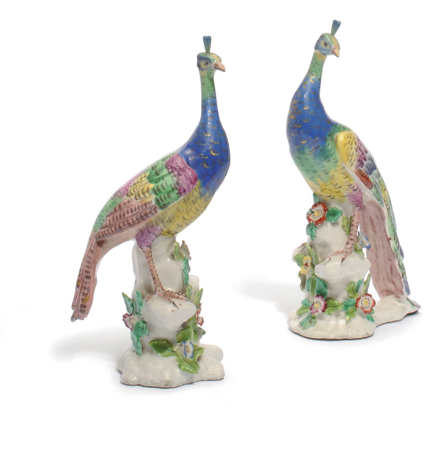 A PAIR OF BOW MODELS OF PEACOCKS
