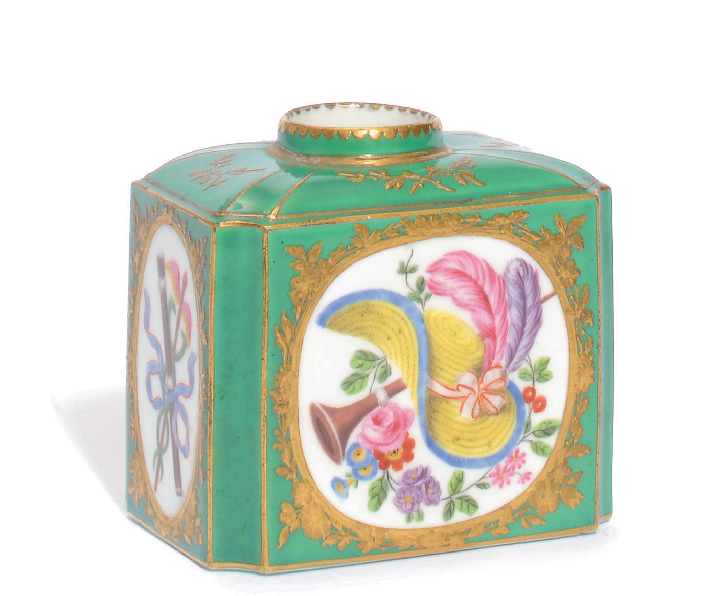 A SEVRES GREEN-GROUND RECTANGULAR TEA-CADDY (BOITE A THE)