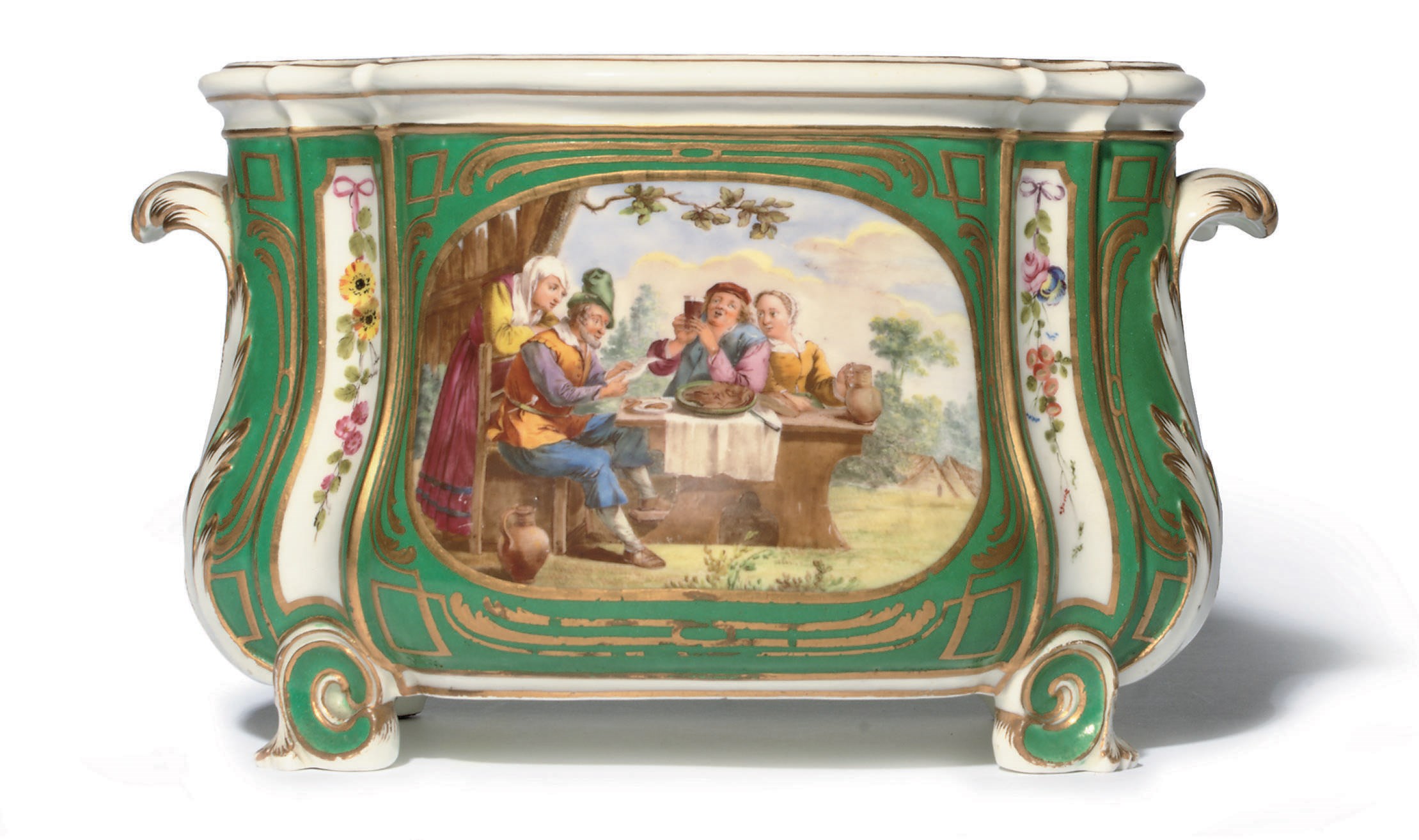 A SEVRES GREEN-GROUND FLOWER-VASE (CUVETTE A FLEURS COURTEILLE)