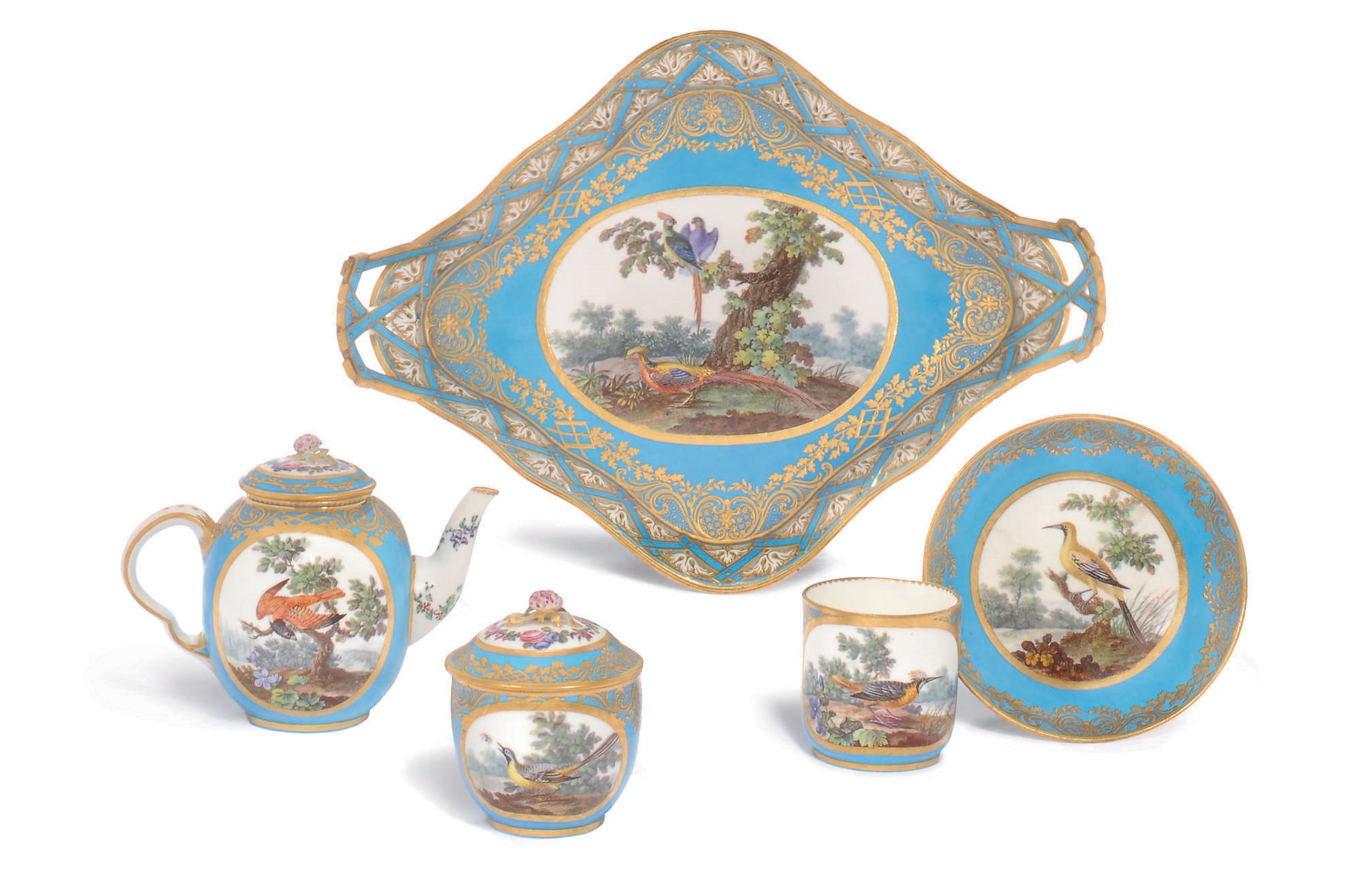 A SEVRES BLEU CELESTE CABARET (DEJEUNER 'LOSANGE A JOUR A ANSES')