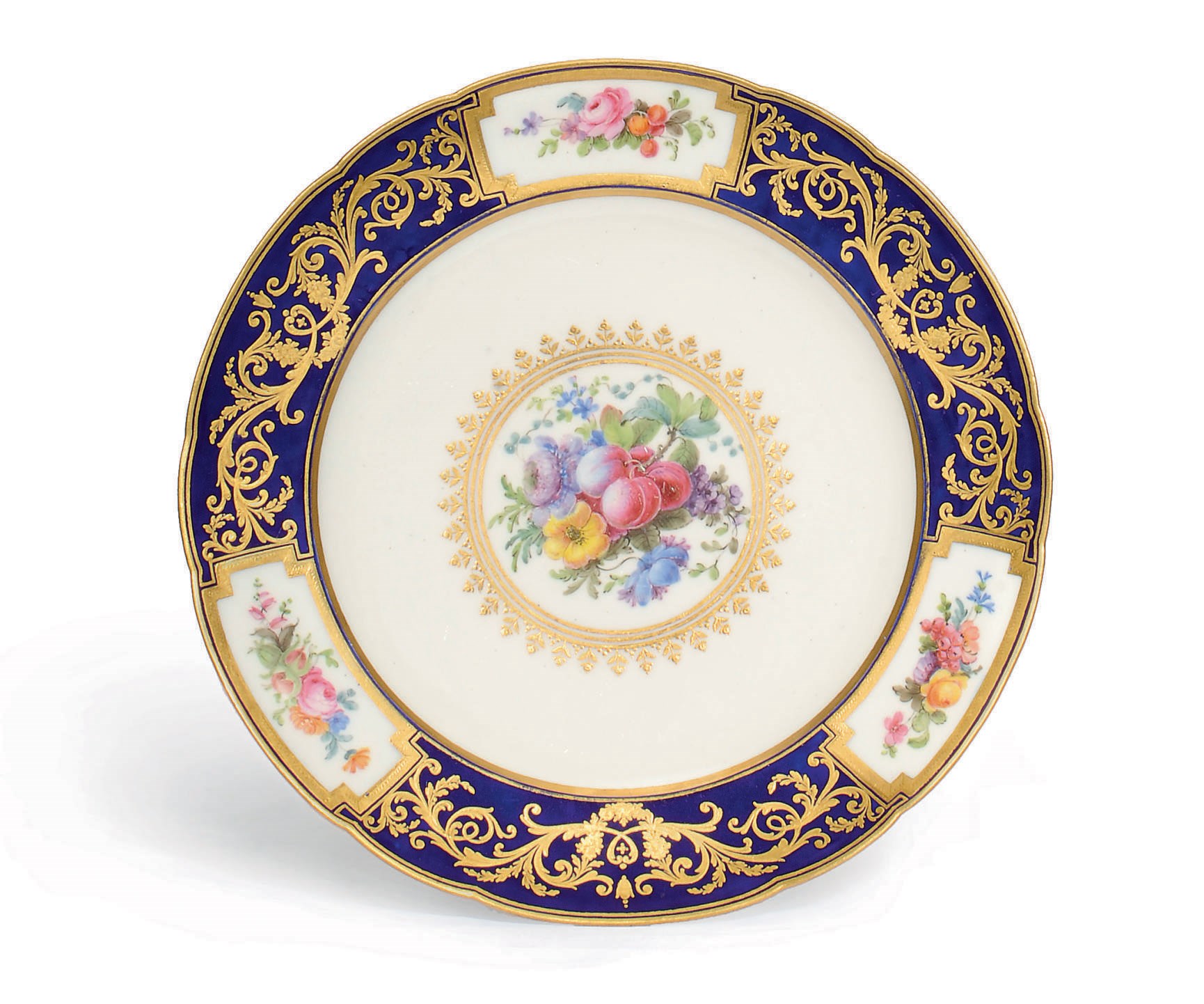 TWELVE SEVRES BEAU BLEU-GROUND PLATES FROM THE COMTE D'ARANDA SERVICE (ASSIETTE UNIE)