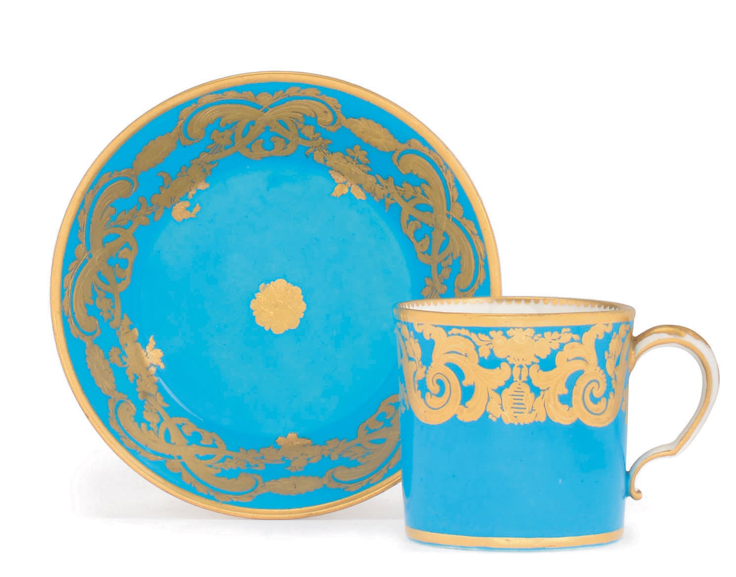 A SEVRES BLEU CELESTE COFFEE-CAN AND SAUCER (GOBELET LITRON ET SOUCOUPE)