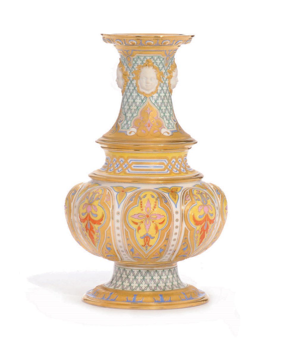 A SEVRES (HARD PASTE) GOTHIC TAPERING GADROONED VASE