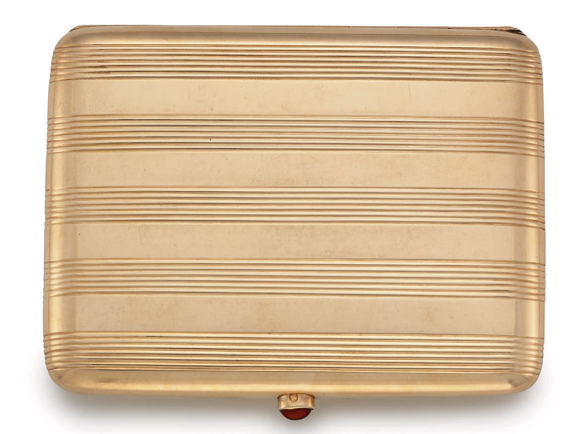A RUSSIAN GOLD AND HARDSTONE CIGARETTE CASE