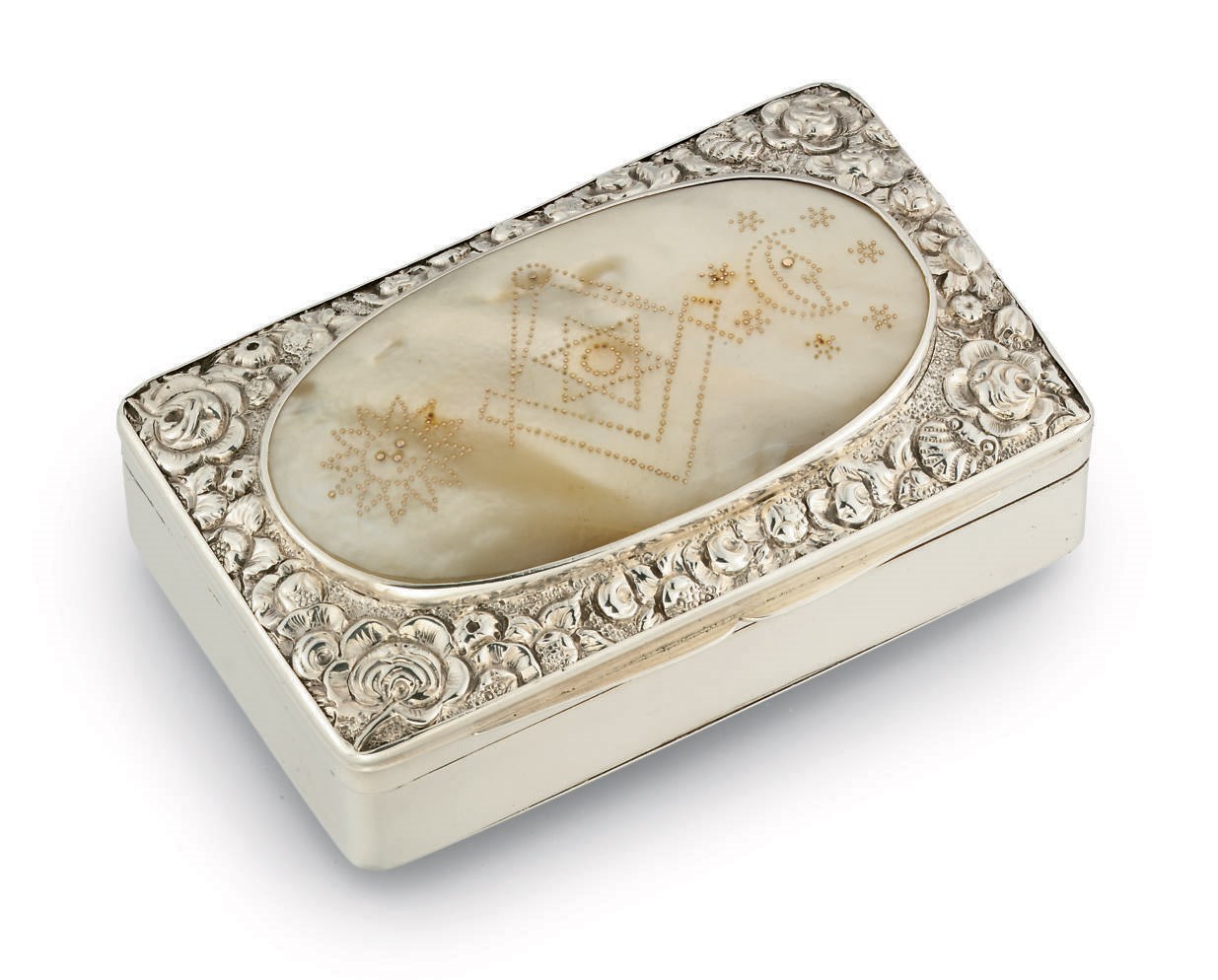 A GEORGE III SILVER AND MOTHER-OF-PEARL SNUFF-BOX