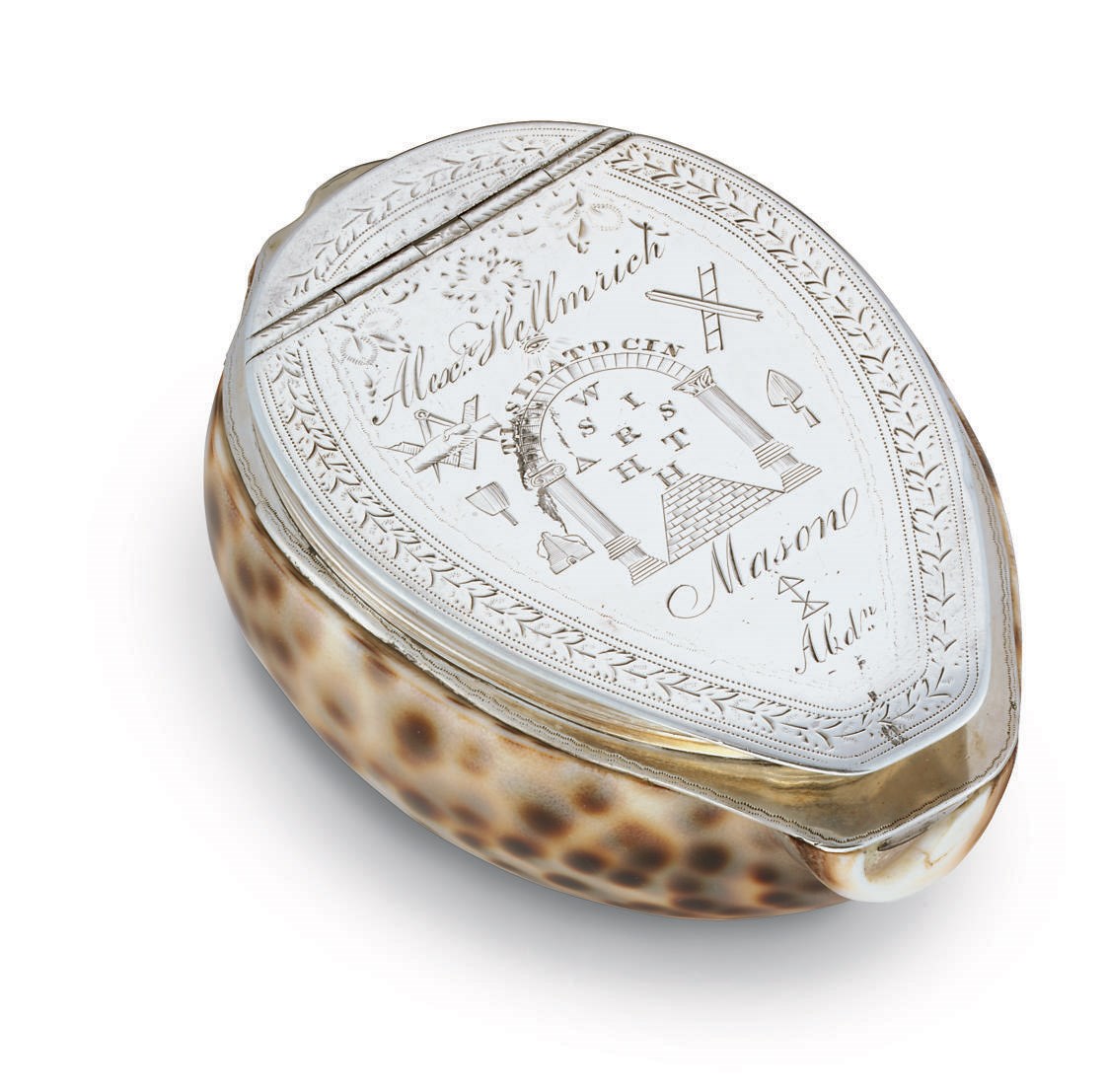 A GEORGE III SCOTTISH PROVINCIAL SILVER-MOUNTED COWRIE-SHELL SNUFF-BOX