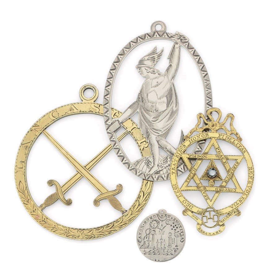 A GEORGE IV SILVER-GILT MASONIC-JEWEL AND THREE OTHERS