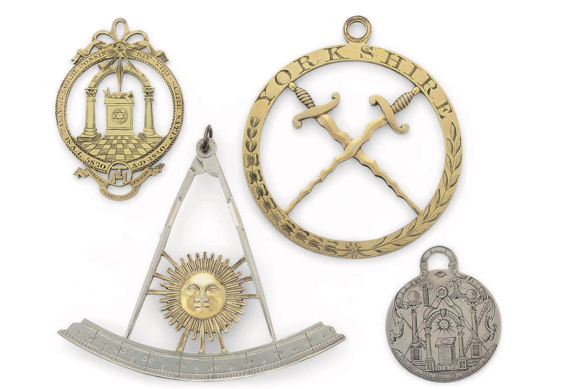 THREE GEORGE III AND GEORGE IV SILVER-GILT OR PARCEL GILT MASONIC-JEWELS AND ANOTHER EXAMPLE