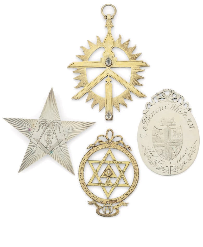A GEORGE III AND A GEORGE IV SILVER-GILT MASONIC-JEWEL WITH TWO OTHERS