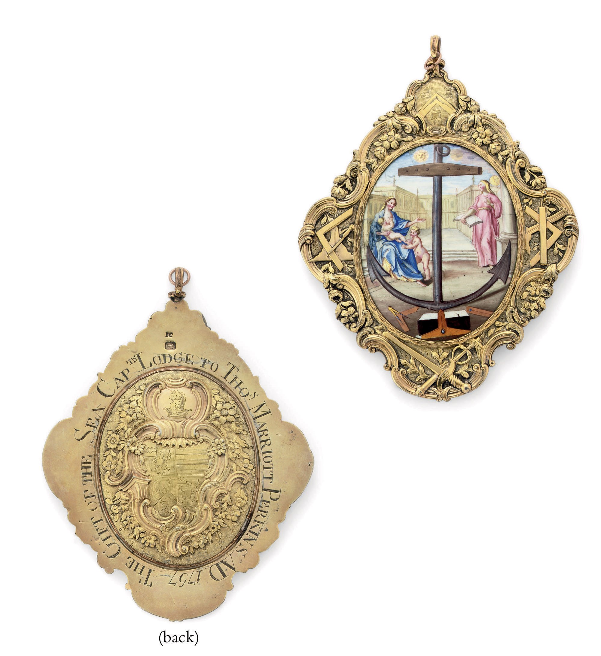 A RARE GEORGE II SILVER-GILT AND ENAMEL MASONIC-JEWEL