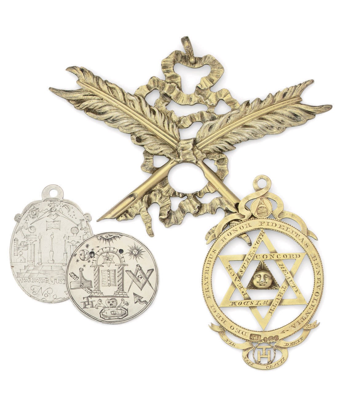 A GEORGE III SILVER-GILT MASONIC-JEWEL AND THREE OTHERS
