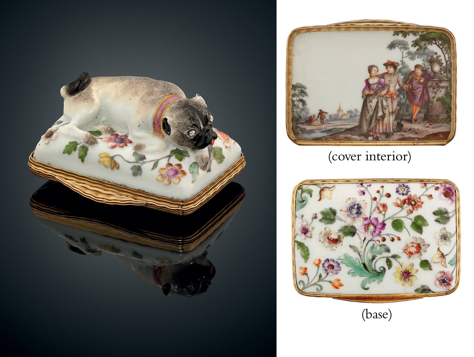 A MEISSEN GOLD-MOUNTED MASONIC SNUFF-BOX
