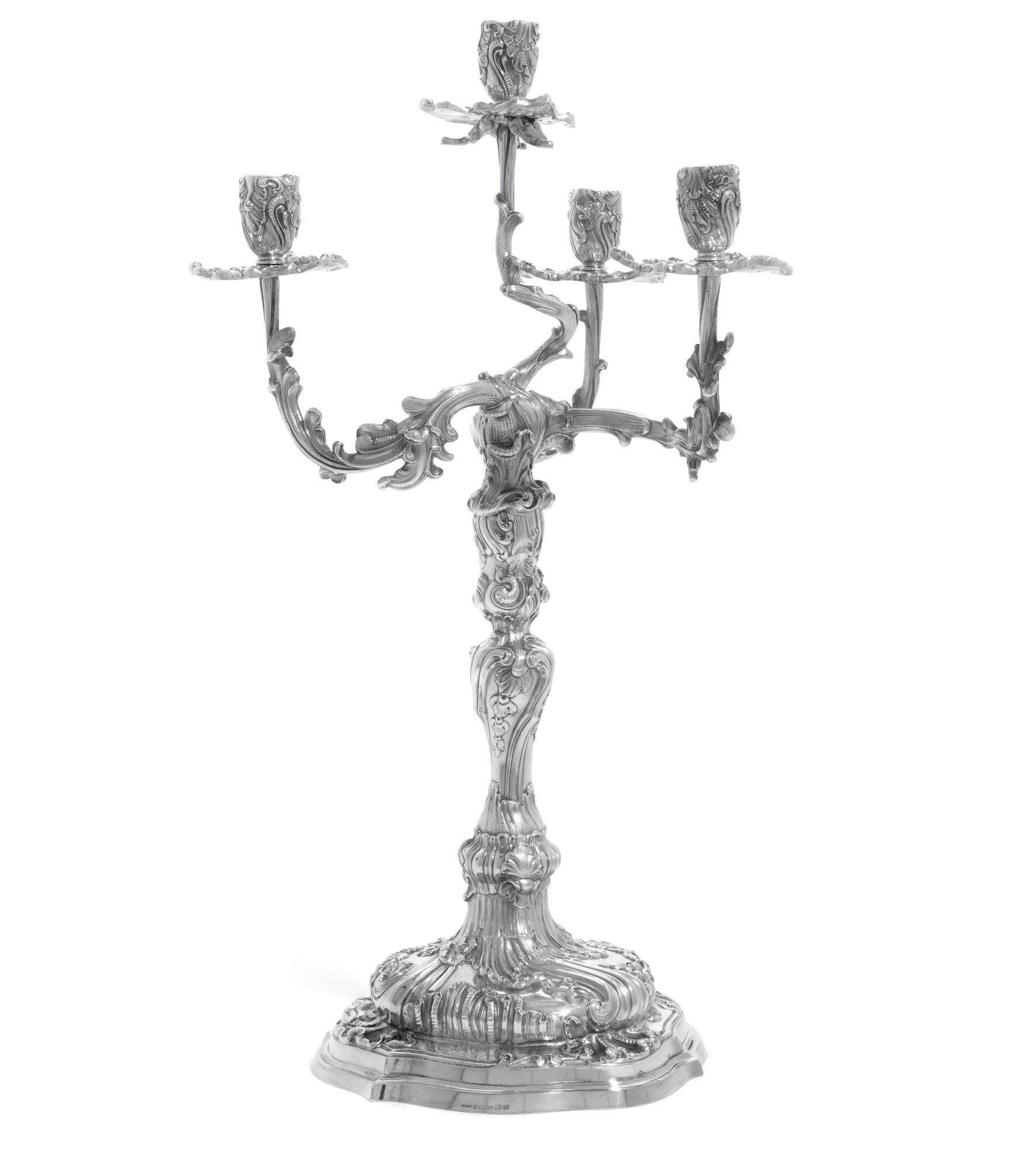A GERMAN SILVER FOUR-LIGHT CANDELABRUM